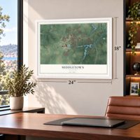 Middletown, Delaware map, 18 x 24 inch print in a white frame in a home office
