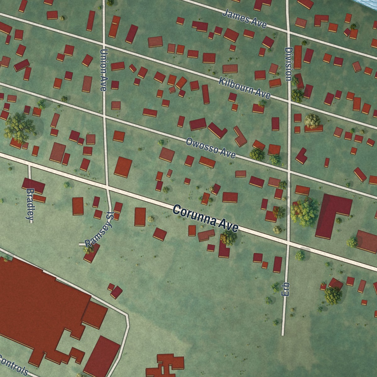 Second close-up of the map of Middletown, Michigan print showing more streets and buildings
