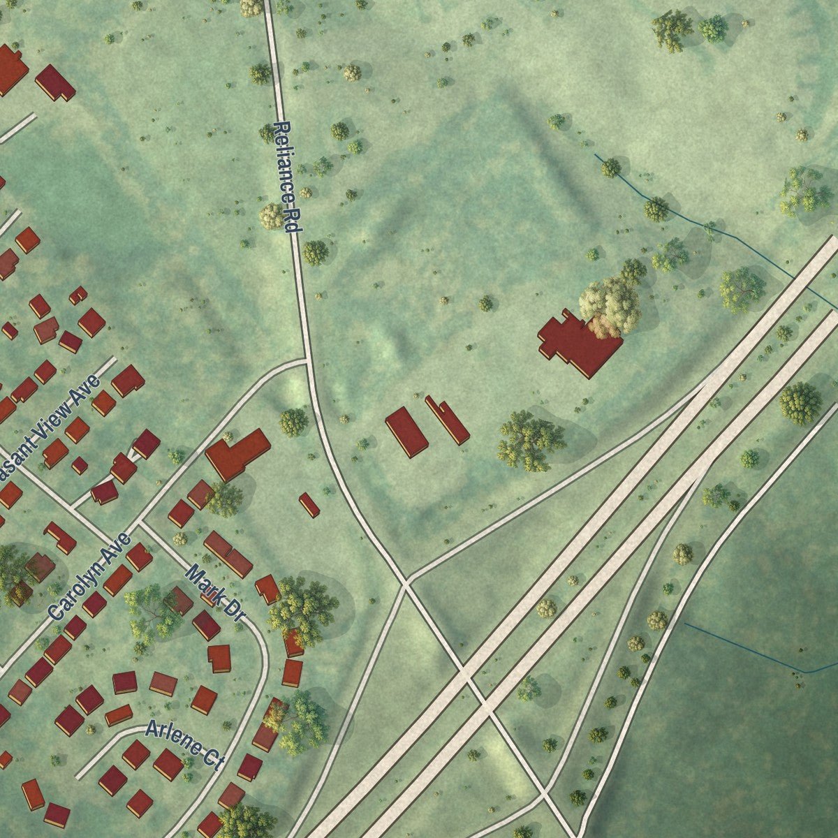 Second close-up of the map of Middletown, Virginia print showing more streets and buildings