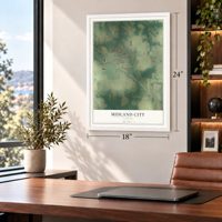 Midland City, Alabama map, 18 x 24 inch print in a white frame in a home office