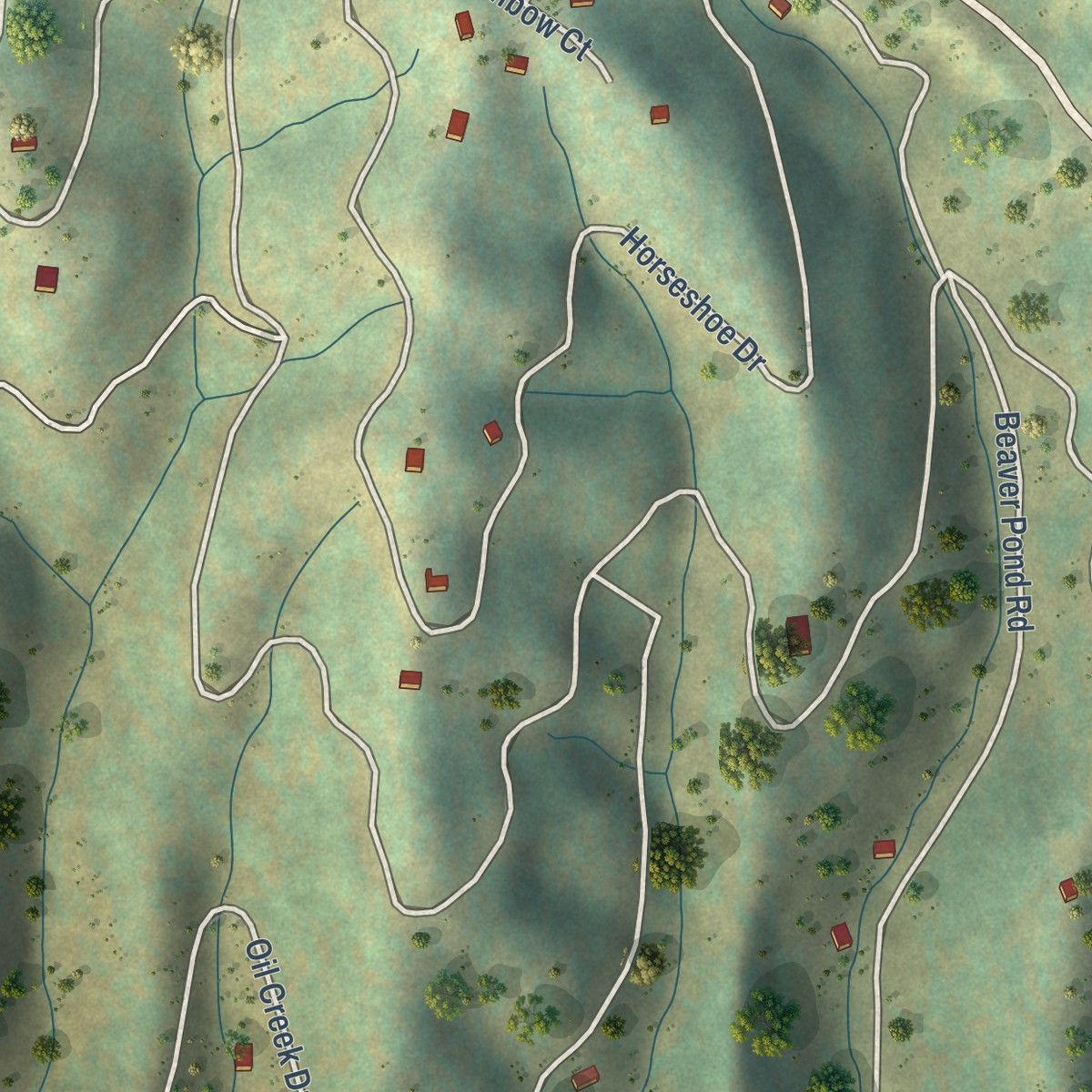 Second close-up of the map of Midland, Colorado print showing more streets and buildings