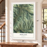 Midland, Colorado map, 24 x 36 inch print in a white frame by a staircase
