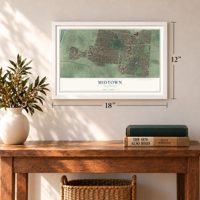 Midtown, Memphis, Tennessee map, 12 x 18 inch print in a white frame in an entryway