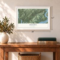 Midtown, Tennessee map, 12 x 18 inch print in a white frame in an entryway