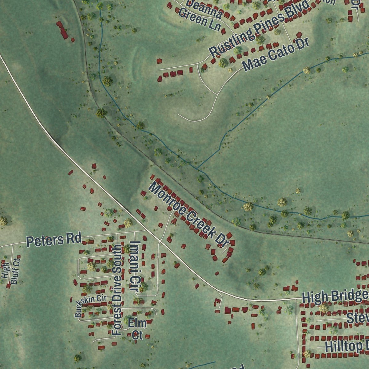 Second close-up of the map of Midway, Florida print showing more streets and buildings