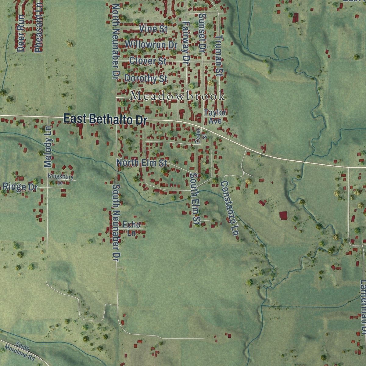 Second close-up of the map of Midway, Illinois print showing more streets and buildings