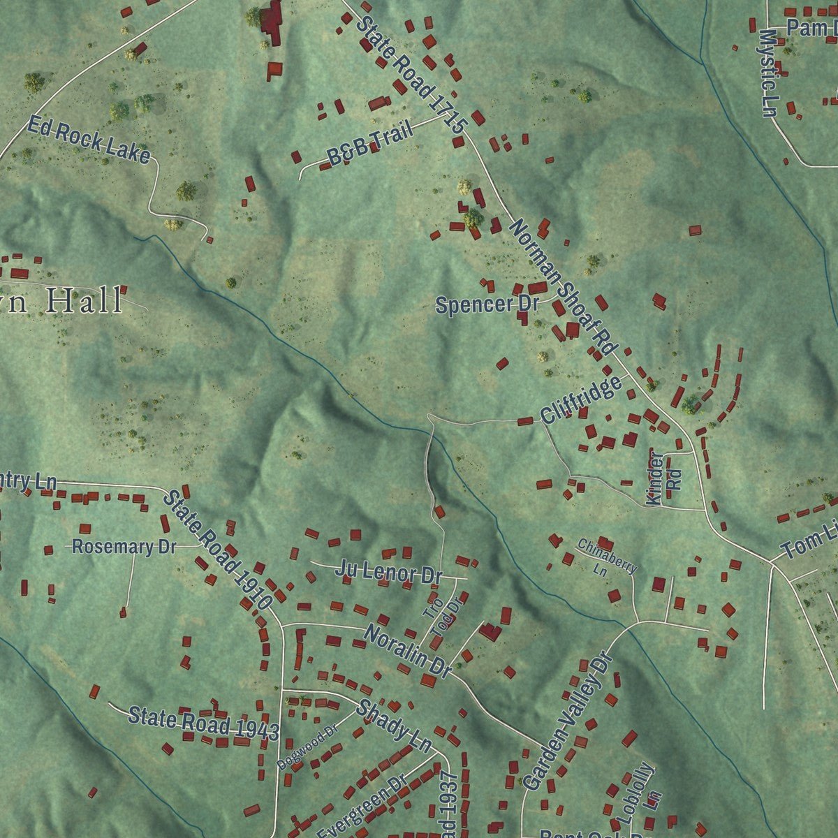 Second close-up of the map of Midway, North Carolina print showing more streets and buildings
