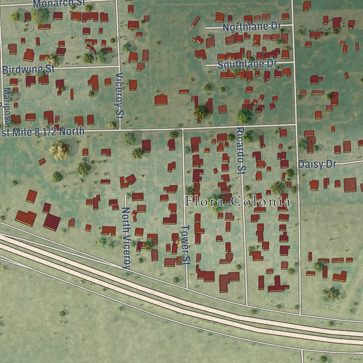 Second close-up of the map of Midway North, Texas print showing more streets and buildings