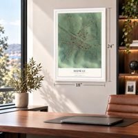Midway, Pennsylvania map, 18 x 24 inch print in a white frame in a home office