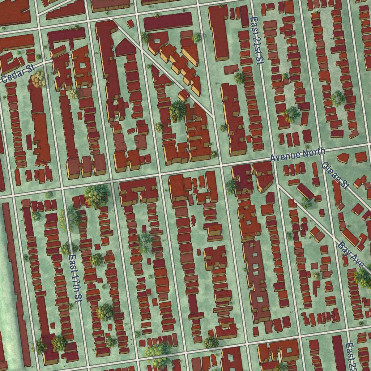 Second close-up of the map of Midwood, New York print showing more streets and buildings