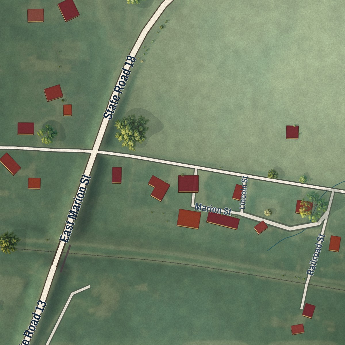 Second close-up of the map of Mier, Indiana print showing more streets and buildings