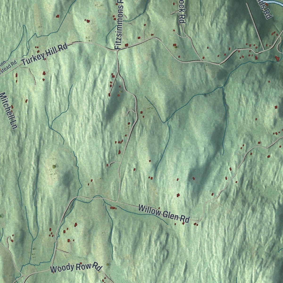 Second close-up of the map of Milan, New York print showing more streets and buildings