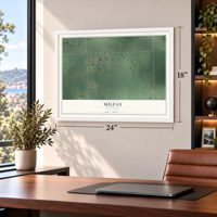 Milfay, Oklahoma map, 18 x 24 inch print in a white frame in a home office