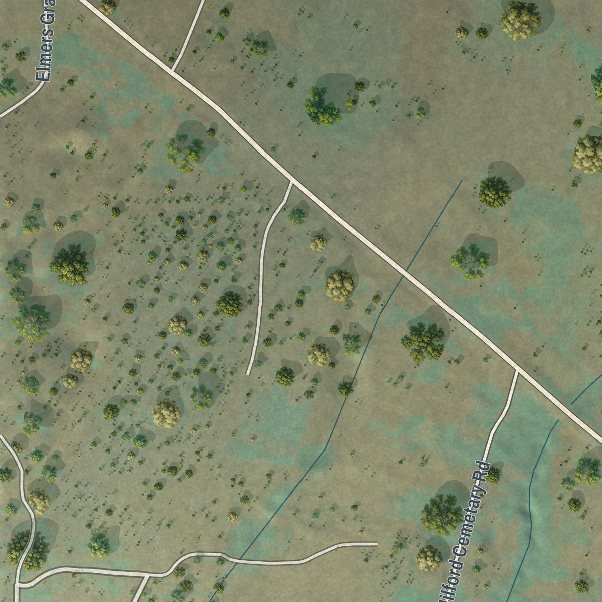 Second close-up of the map of Milford, California print showing more streets and buildings