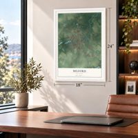 Milford, Delaware map, 18 x 24 inch print in a white frame in a home office