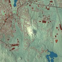 Close-up of the map of Milford, Massachusetts print showing terrain and local geography
