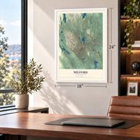 Milford, Massachusetts map, 18 x 24 inch print in a white frame in a home office