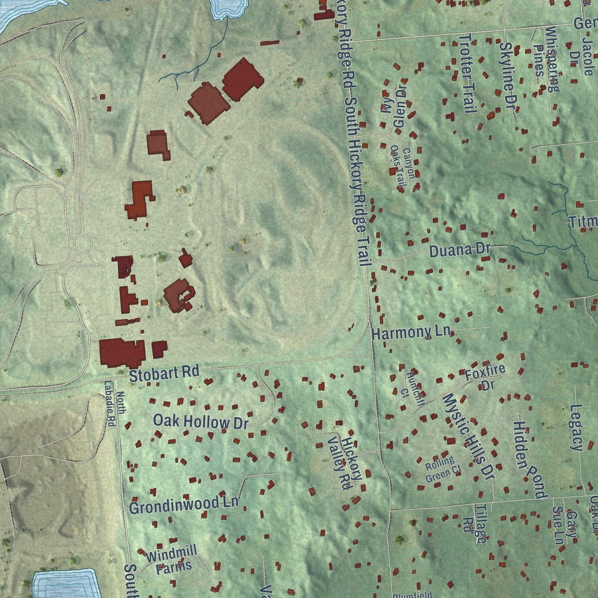 Second close-up of the map of Milford, Oakland County, Michigan print showing more streets and buildings