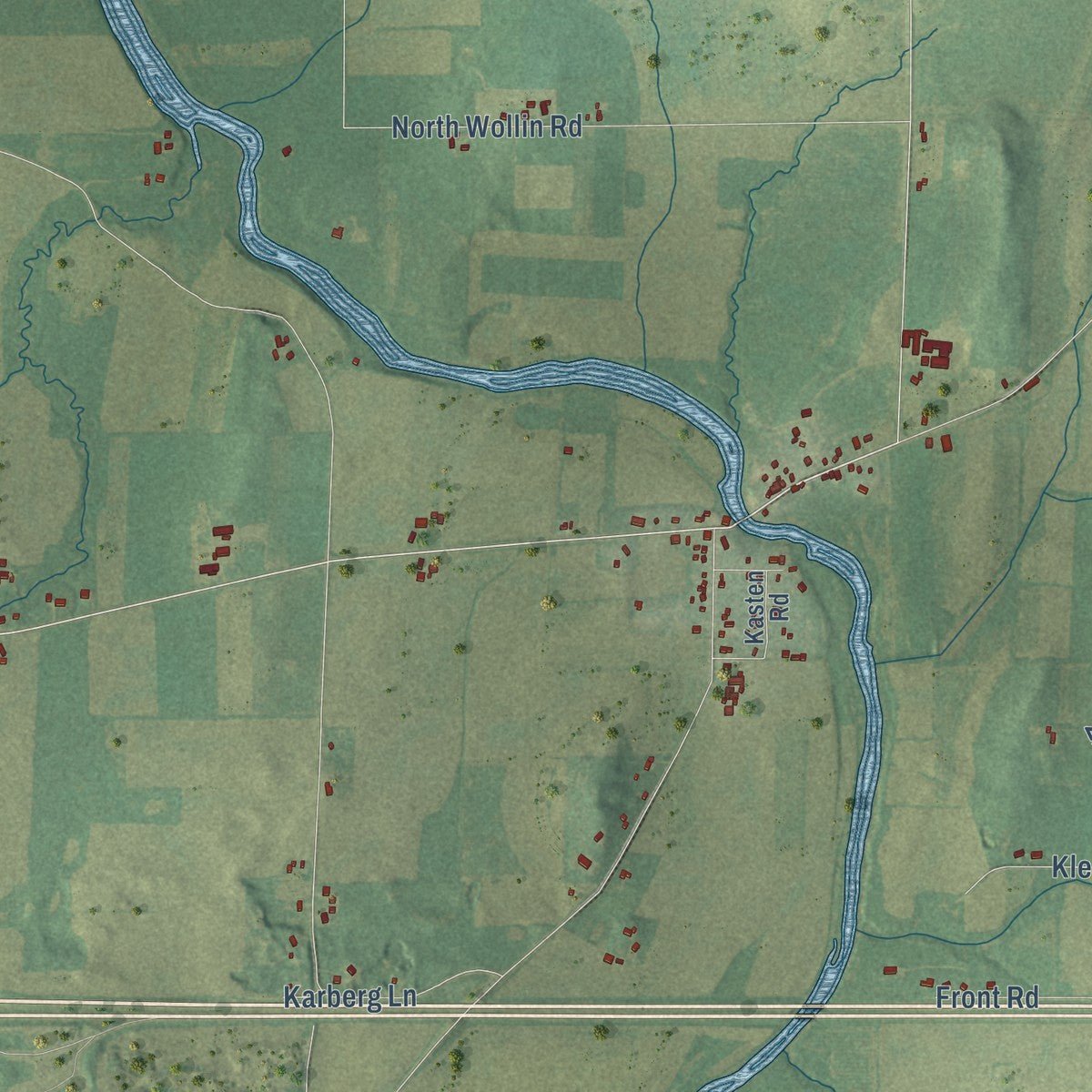 Second close-up of the map of Milford, Wisconsin print showing more streets and buildings