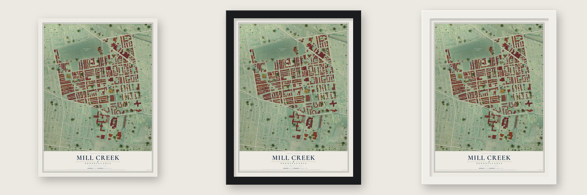 Mill Creek, Philadelphia, Pennsylvania map unframed, in a black wood frame and in a white wood frame