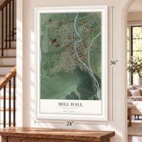 Mill Hall, Pennsylvania map, 24 x 36 inch print in a white frame by a staircase