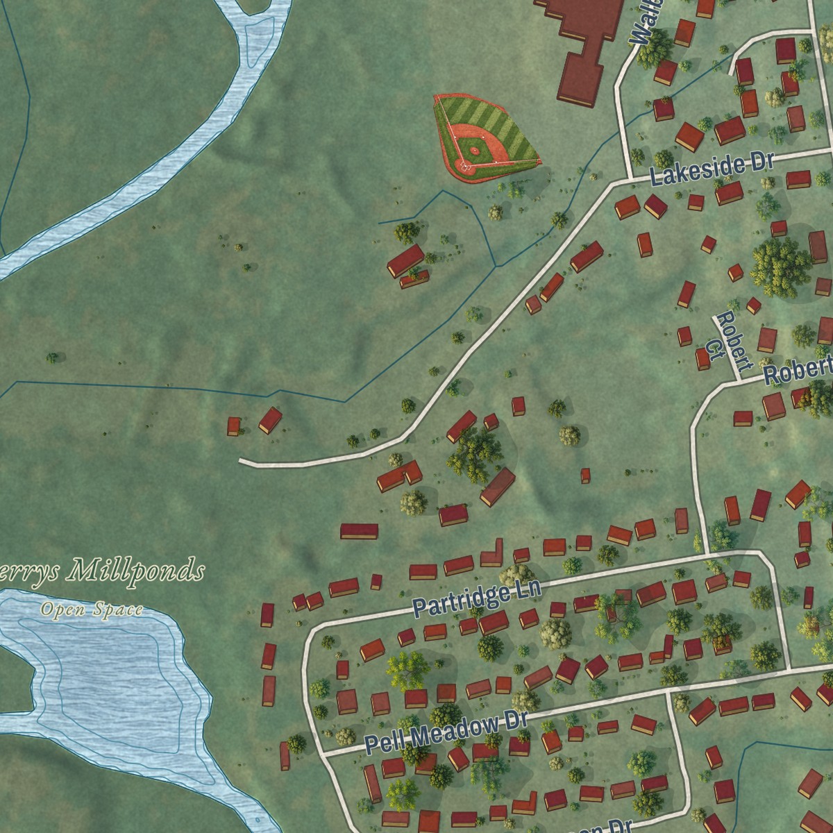 Second close-up of the map of Mill Plain, Connecticut print showing more streets and buildings