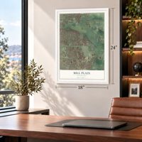 Mill Plain, Washington map, 18 x 24 inch print in a white frame in a home office