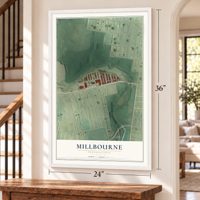 Millbourne, Pennsylvania map, 24 x 36 inch print in a white frame by a staircase