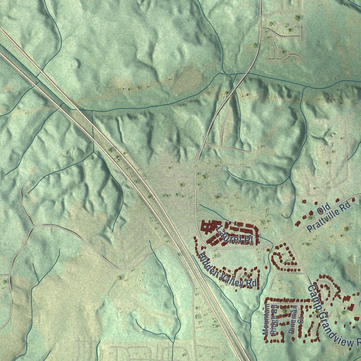 Second close-up of the map of Millbrook, Alabama print showing more streets and buildings