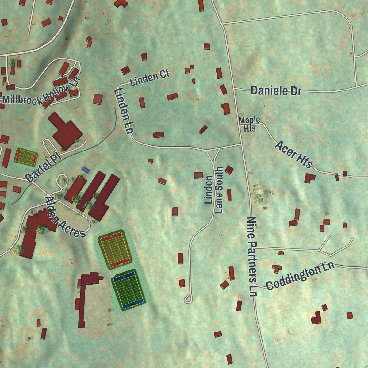 Second close-up of the map of Millbrook, New York print showing more streets and buildings