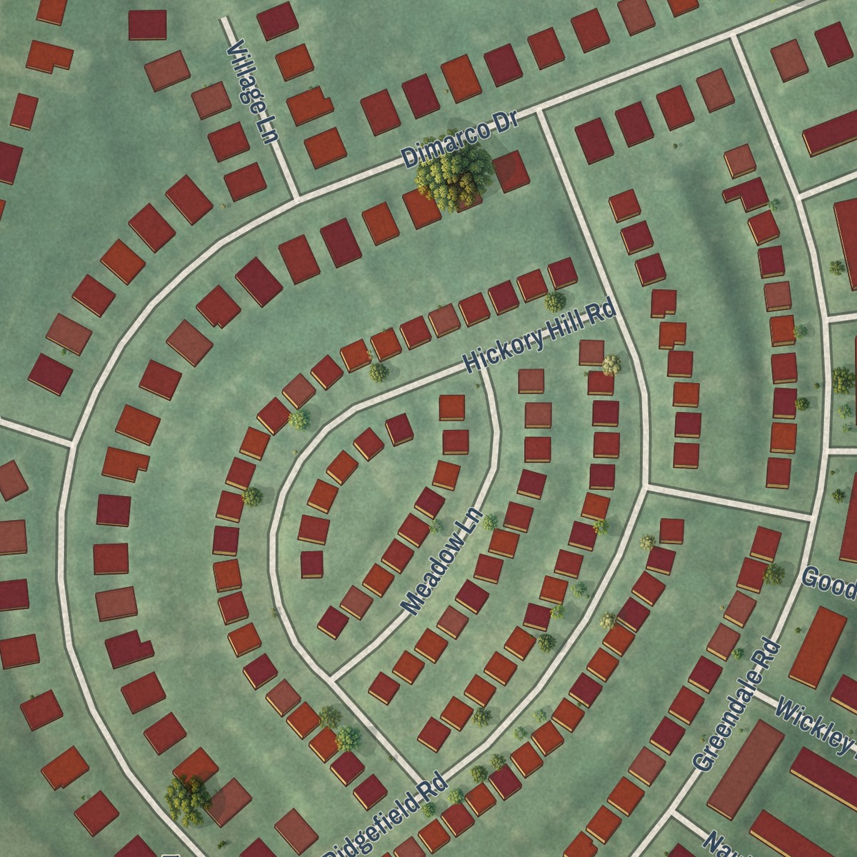 Second close-up of the map of Millbrook, Pennsylvania print showing more streets and buildings