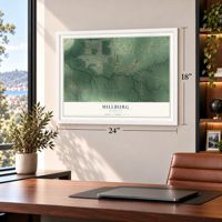Millburg, Michigan map, 18 x 24 inch print in a white frame in a home office