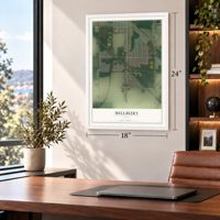 Millbury, Ohio map, 18 x 24 inch print in a white frame in a home office
