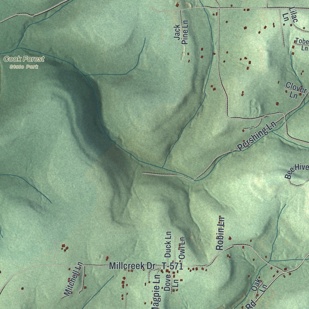 Second close-up of the map of Millcreek, Clarion County, Pennsylvania print showing more streets and buildings