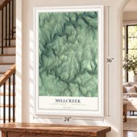 Millcreek, Clarion County, Pennsylvania map, 24 x 36 inch print in a white frame by a staircase