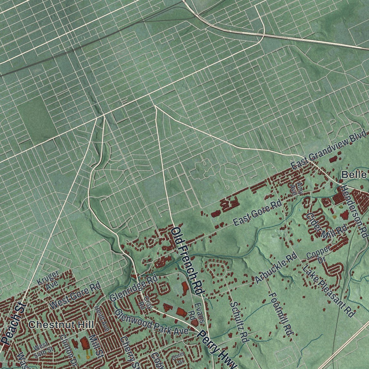 Second close-up of the map of Millcreek, Erie County, Pennsylvania print showing more streets and buildings