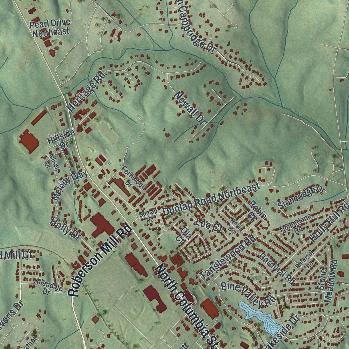 Second close-up of the map of Milledgeville, Georgia print showing more streets and buildings
