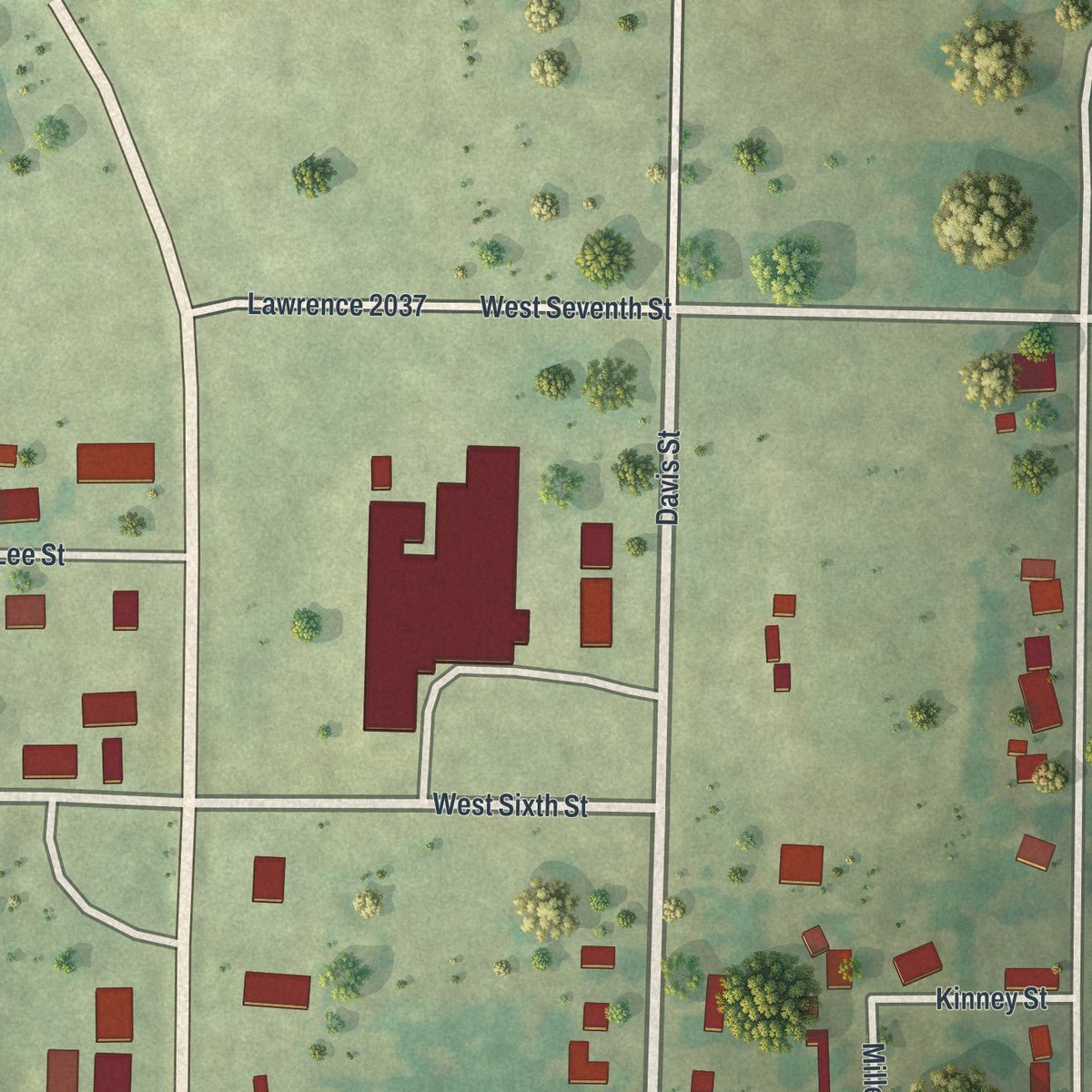 Second close-up of the map of Miller, Missouri print showing more streets and buildings