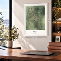 Miller, Missouri map, 18 x 24 inch print in a white frame in a home office