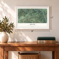 Miller, Perry County, Pennsylvania map, 12 x 18 inch print in a white frame in an entryway