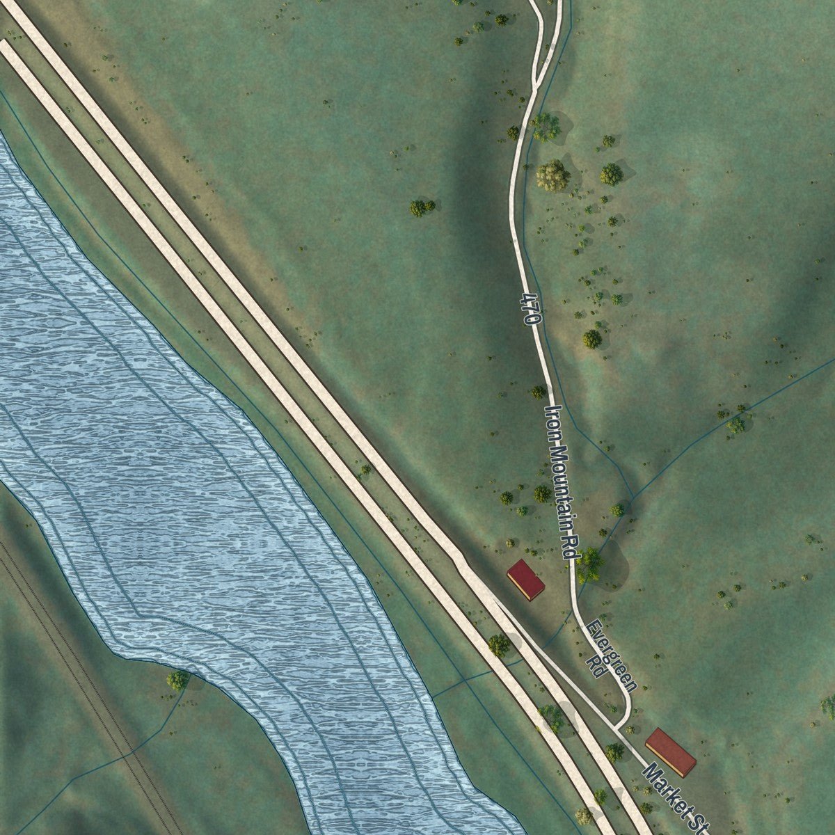 Second close-up of the map of Millerstown, Pennsylvania print showing more streets and buildings