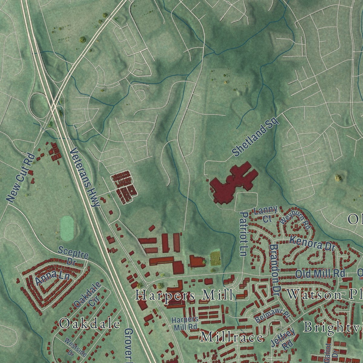 Second close-up of the map of Millersville, Maryland print showing more streets and buildings
