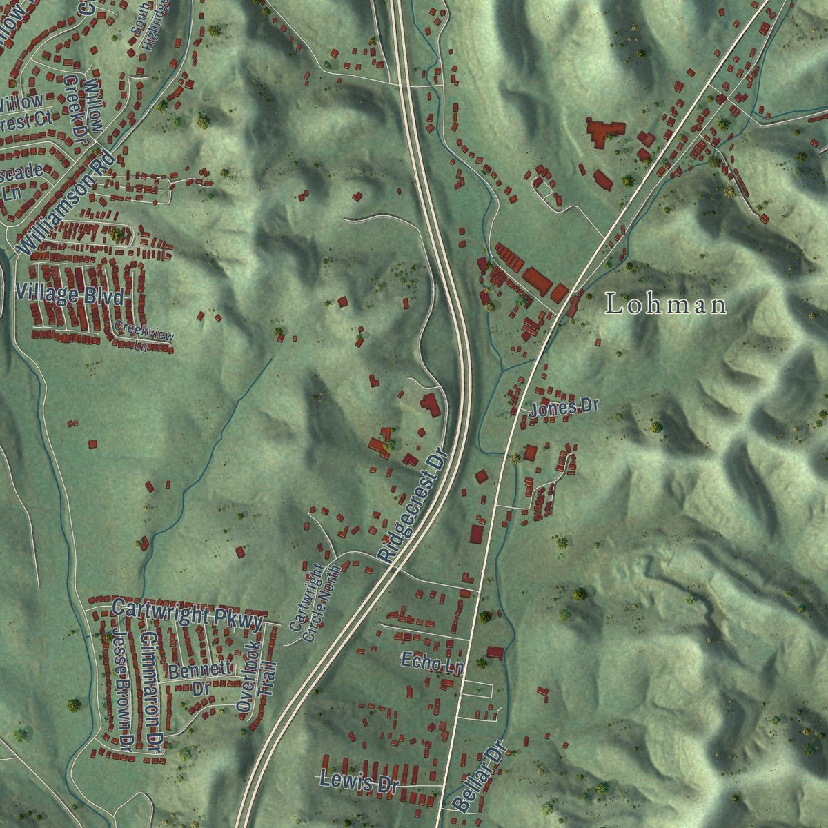 Second close-up of the map of Millersville, Tennessee print showing more streets and buildings