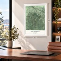 Millersville, Tennessee map, 18 x 24 inch print in a white frame in a home office