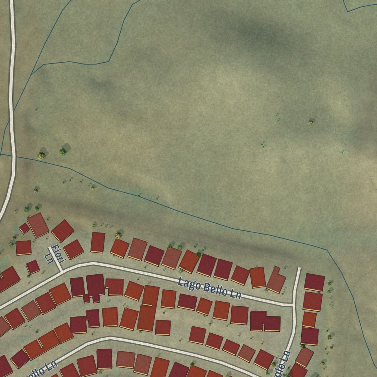 Second close-up of the map of Millerton, California print showing more streets and buildings