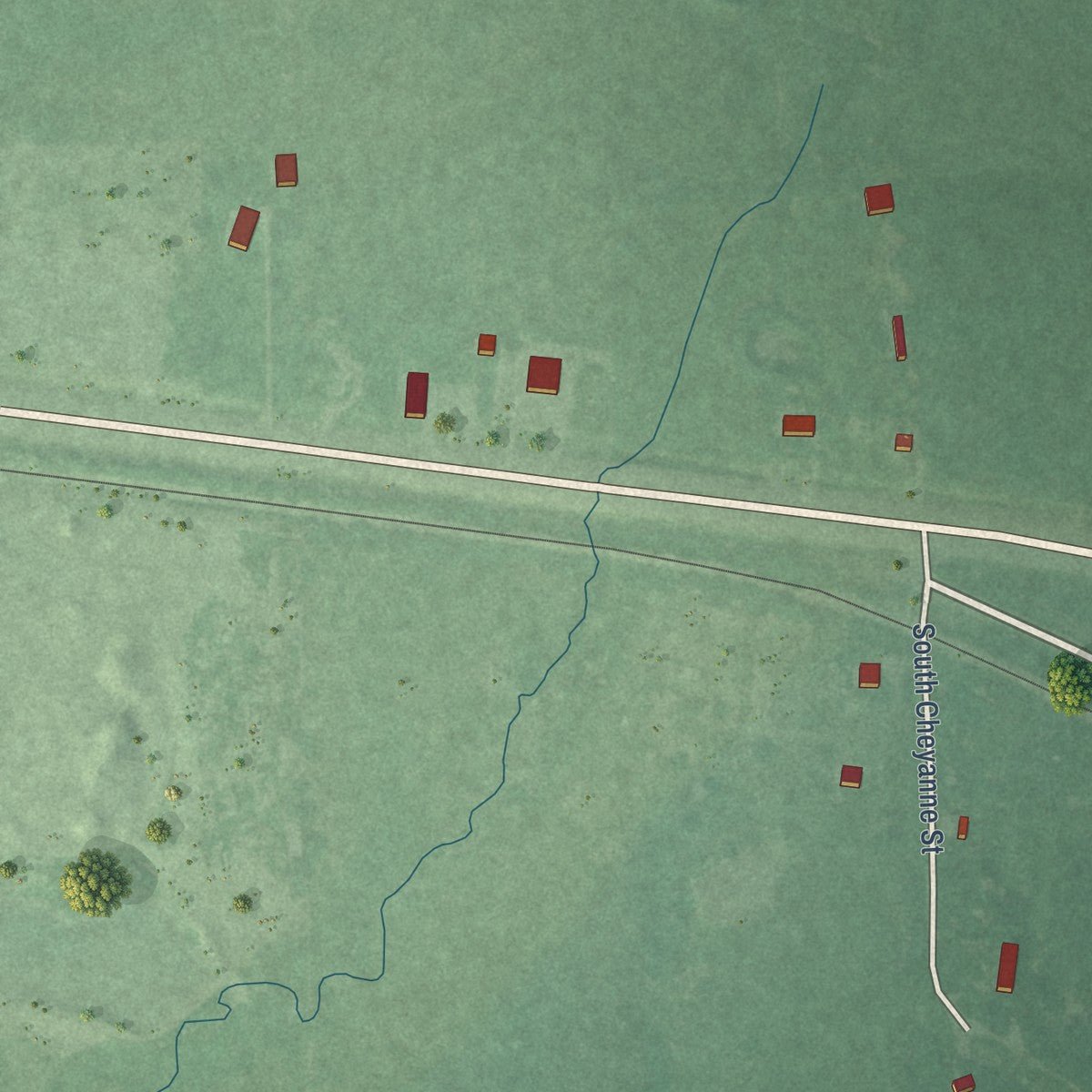Second close-up of the map of Millerton, Oklahoma print showing more streets and buildings