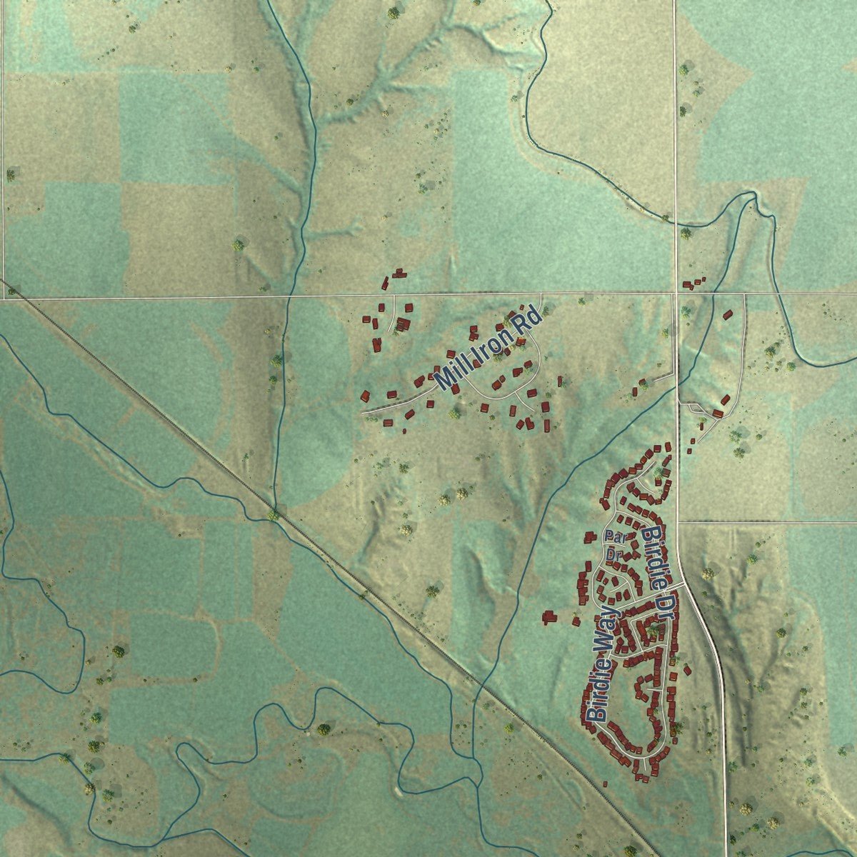 Second close-up of the map of Milliken, Colorado print showing more streets and buildings