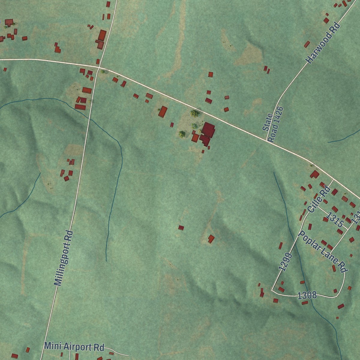 Second close-up of the map of Millingport, North Carolina print showing more streets and buildings