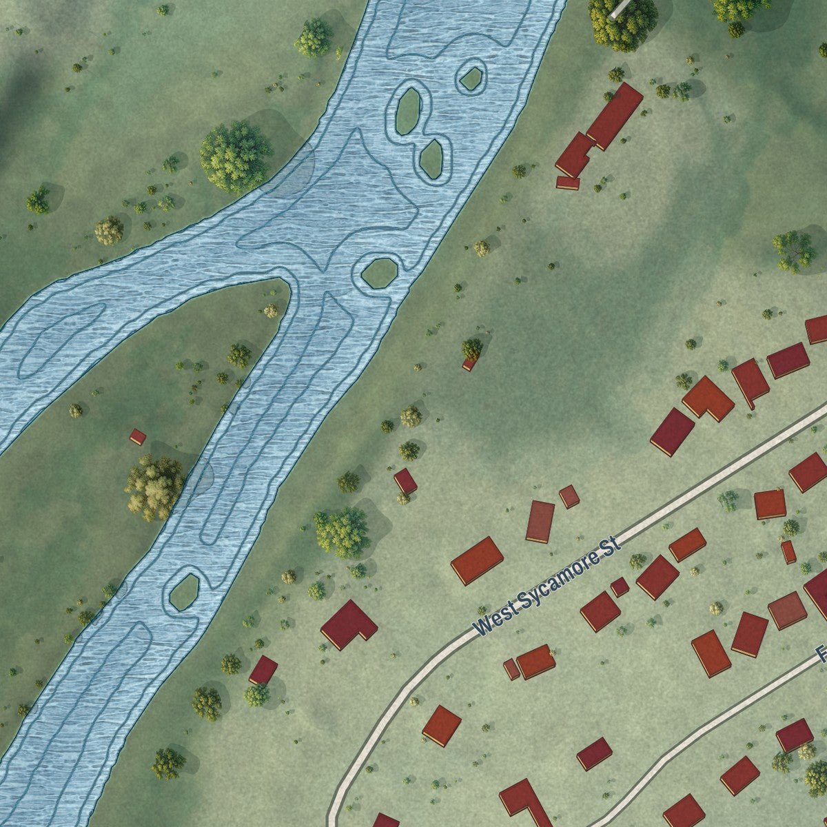 Second close-up of the map of Millington, Illinois print showing more streets and buildings