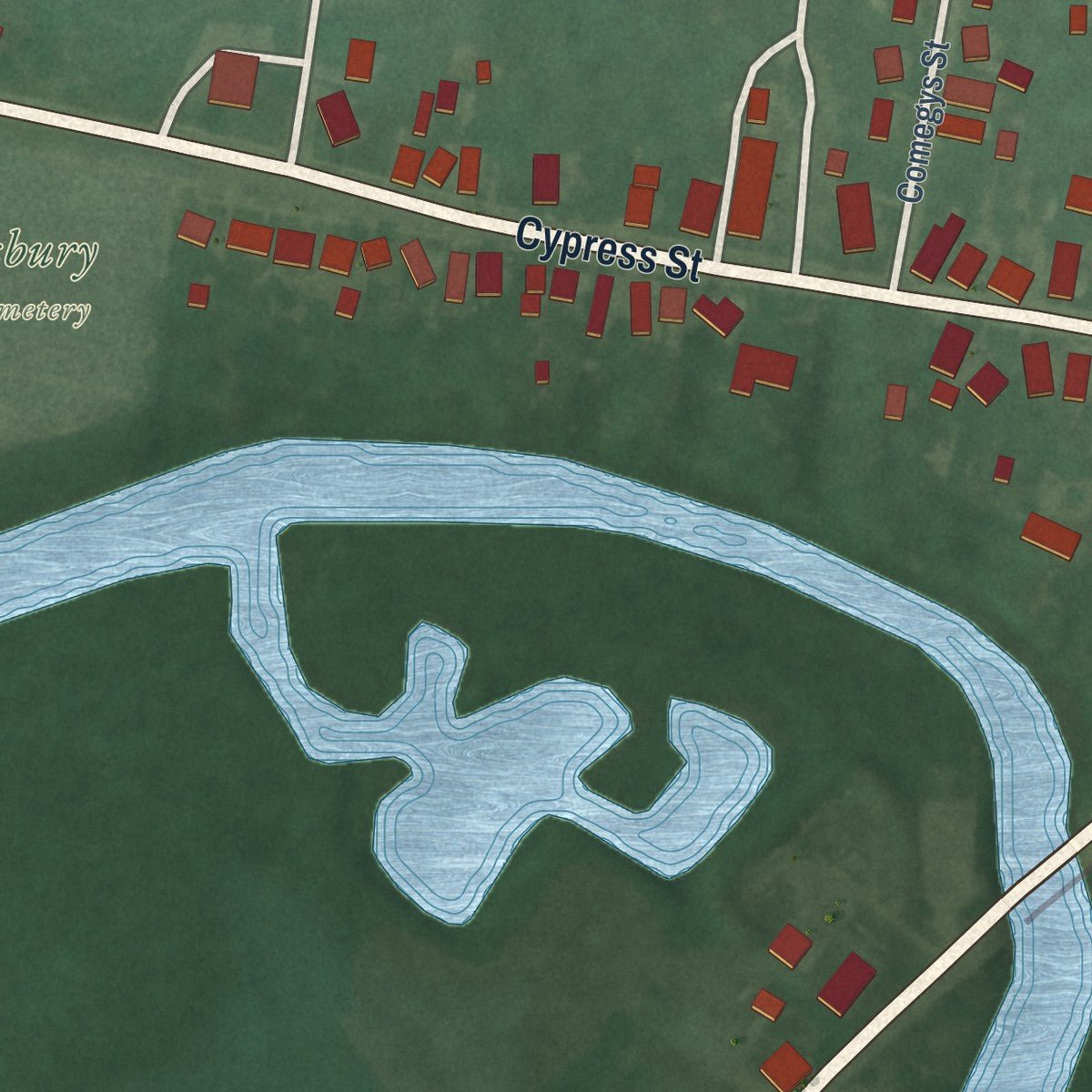 Second close-up of the map of Millington, Maryland print showing more streets and buildings